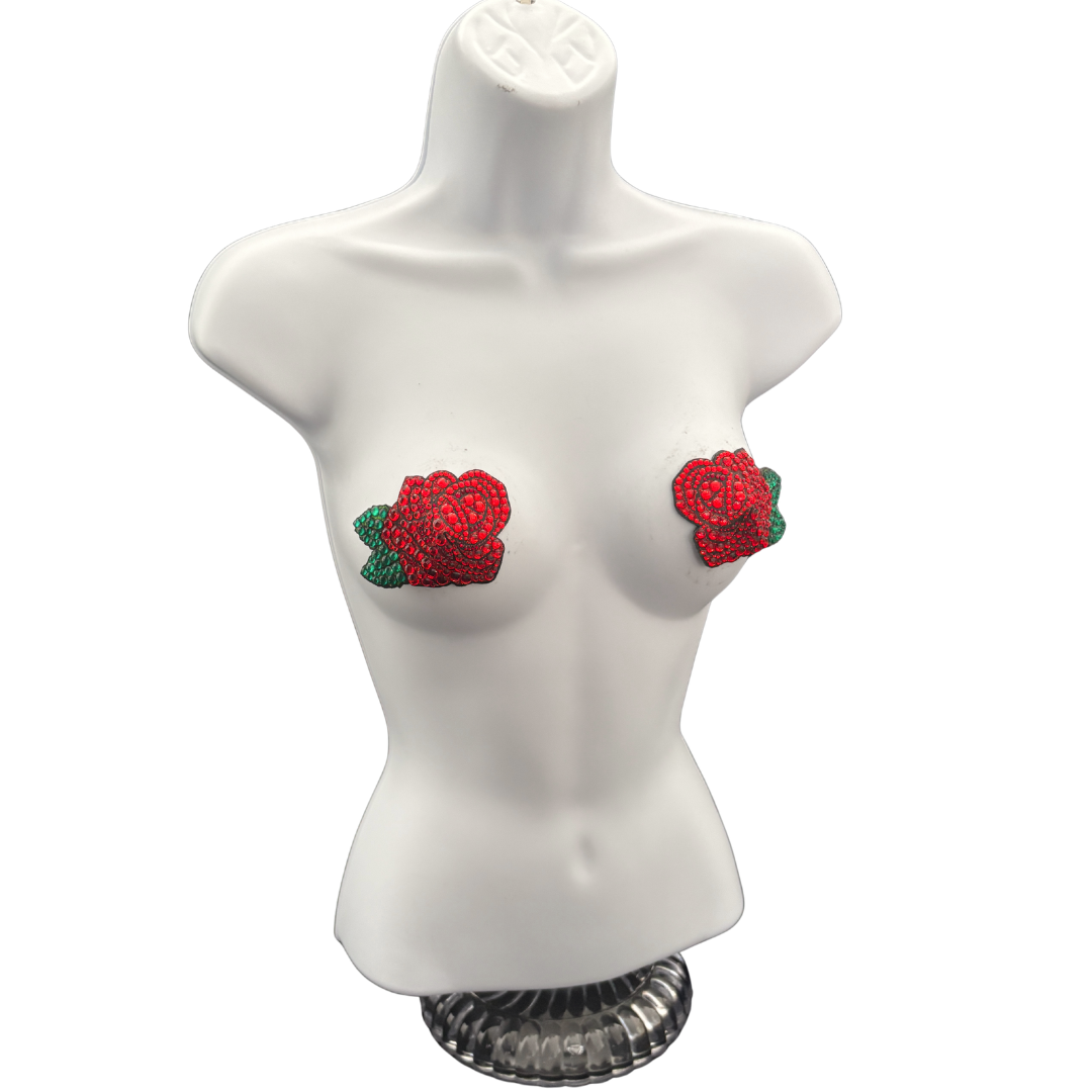 ROSEDALE Red Rose, Reusable Gem Nipple Pasties, Pasty (2pcs)