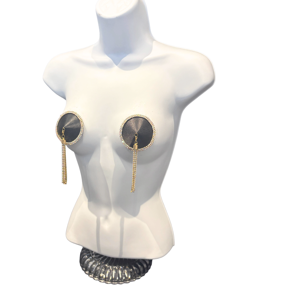 SEDUCTRESS Silk and Rhinestone Nipple Pasties, Covers with RhinestoneTassels - Red, Black, Royal Blue or Gold (2pcs)