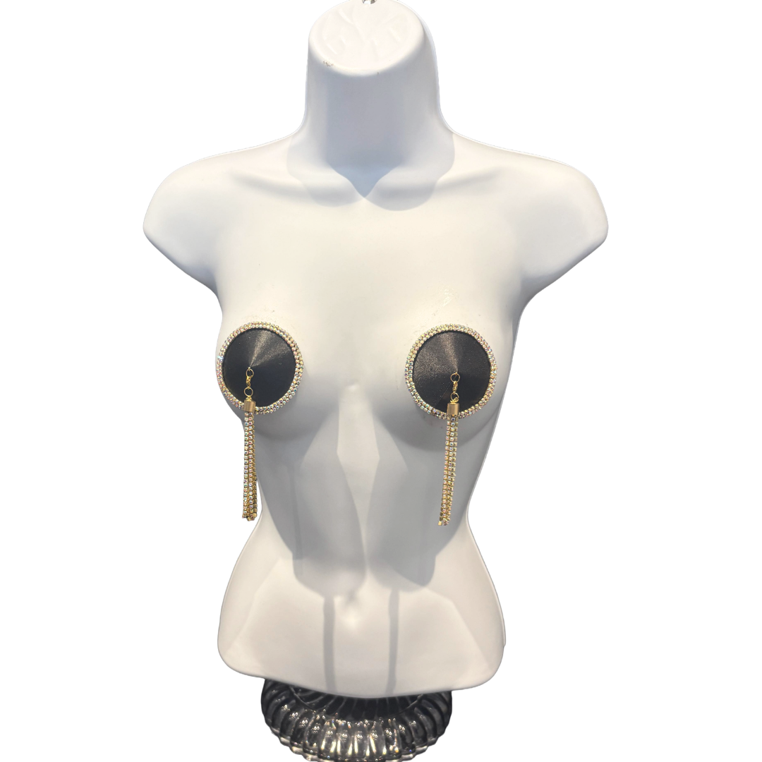 SEDUCTRESS Silk and Rhinestone Nipple Pasties, Covers with RhinestoneTassels - Red, Black, Royal Blue or Gold (2pcs)
