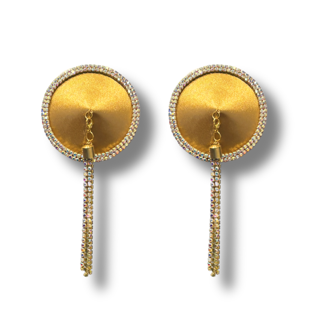 SEDUCTRESS Silk and Rhinestone Nipple Pasties, Covers with RhinestoneTassels - Red, Black, Royal Blue or Gold (2pcs)