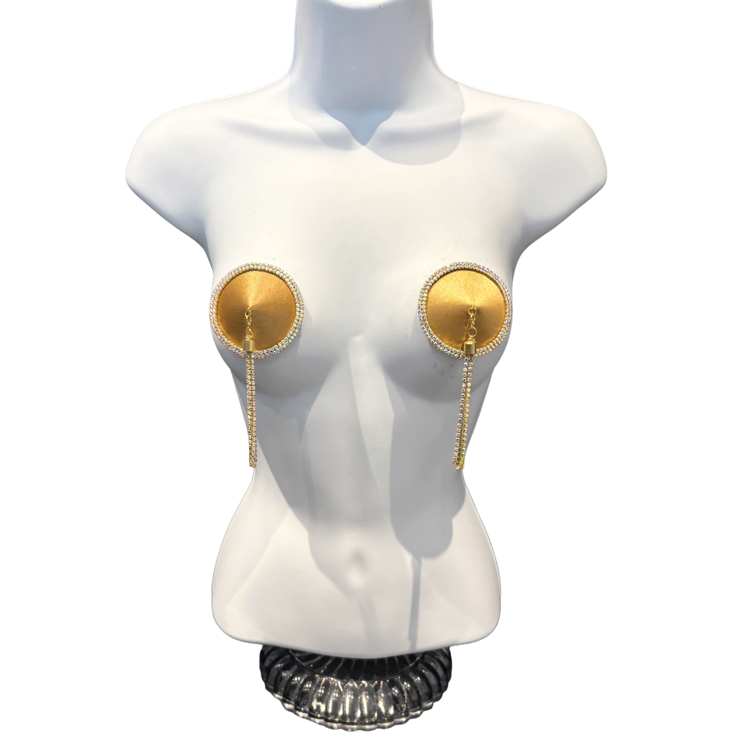 SEDUCTRESS Silk and Rhinestone Nipple Pasties, Covers with RhinestoneTassels - Red, Black, Royal Blue or Gold (2pcs)