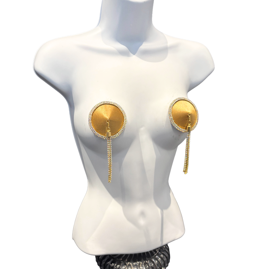 SEDUCTRESS Silk and Rhinestone Nipple Pasties, Covers with RhinestoneTassels - Red, Black, Royal Blue or Gold (2pcs)
