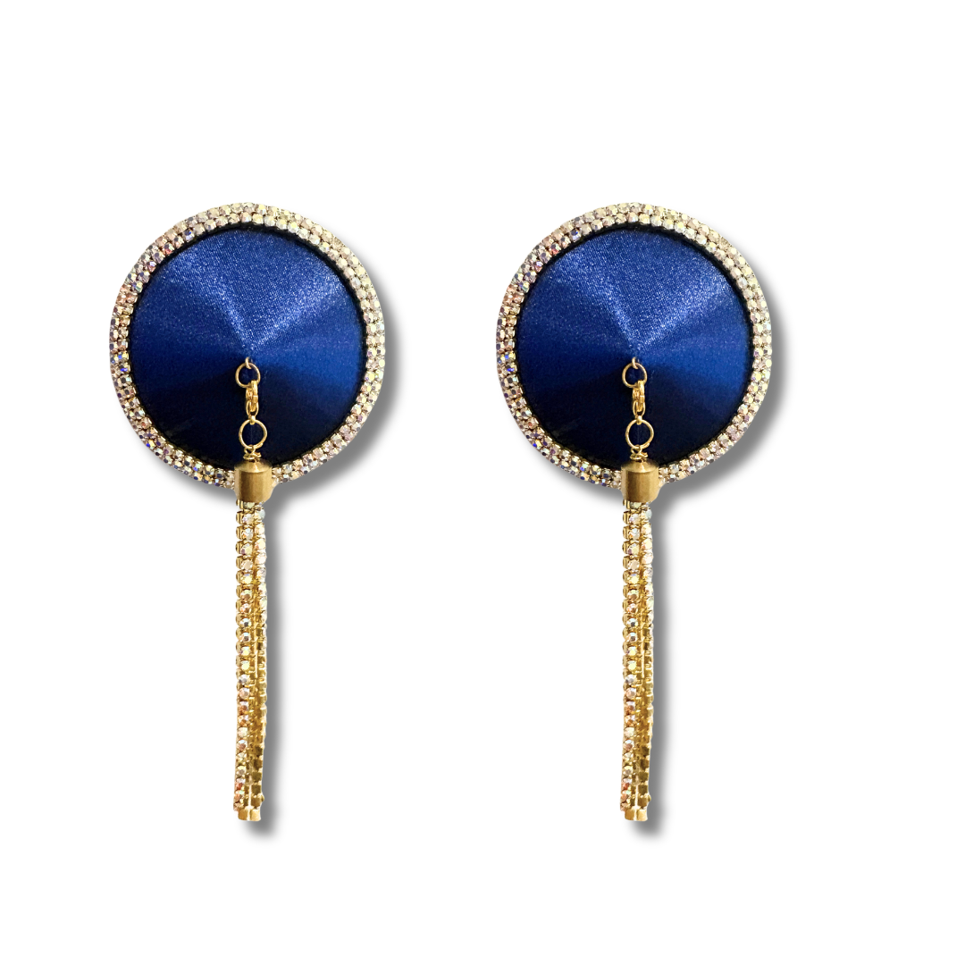 SEDUCTRESS Silk and Rhinestone Nipple Pasties, Covers with RhinestoneTassels - Red, Black, Royal Blue or Gold (2pcs)