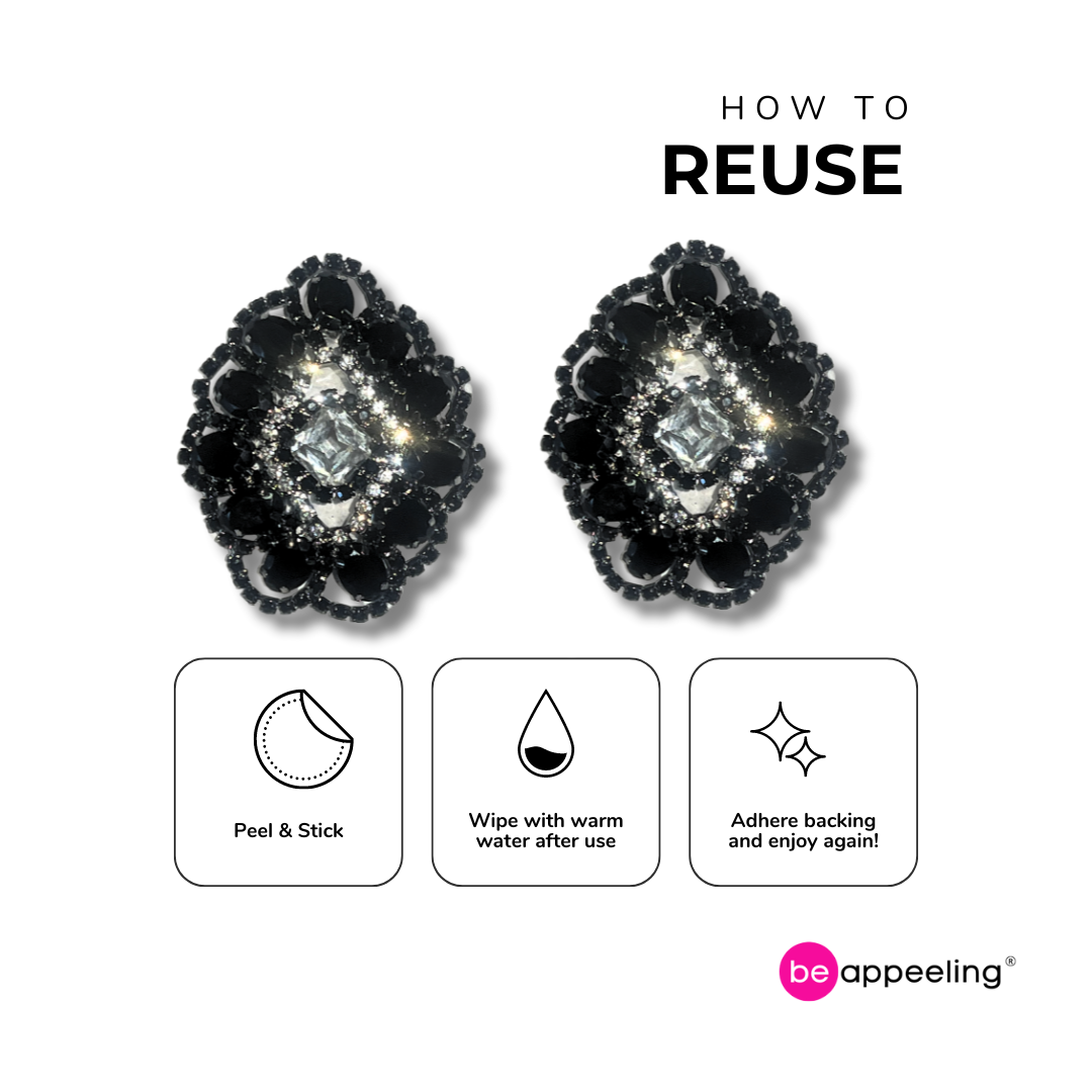 COCO CABARET Intricate and Gorgeous Design Black Gem & Rhinestone Nipple Pasties, Covers (2pcs)