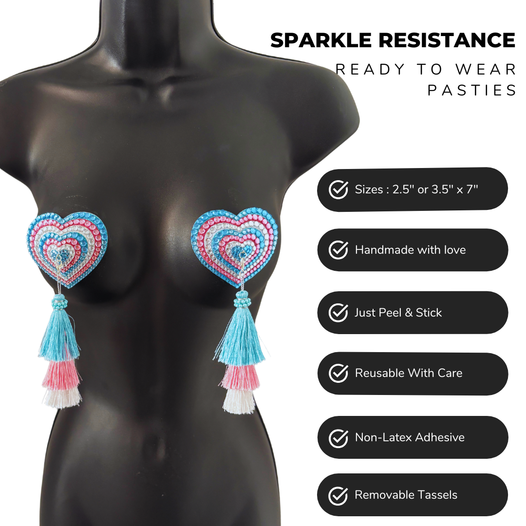 SPARKLE RESISTANCE Trans Heart Dirty Martini x Appeeling Nipple Pasties with Tassels (2pcs)