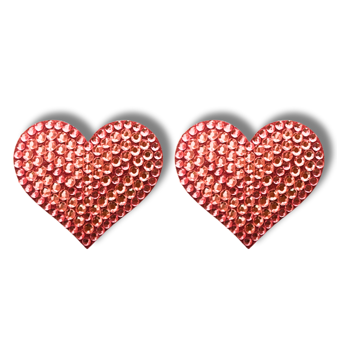 SWEET CHEEKS Pink or Silver Gem Heart Nipple Pasties, Covers (2pcs)