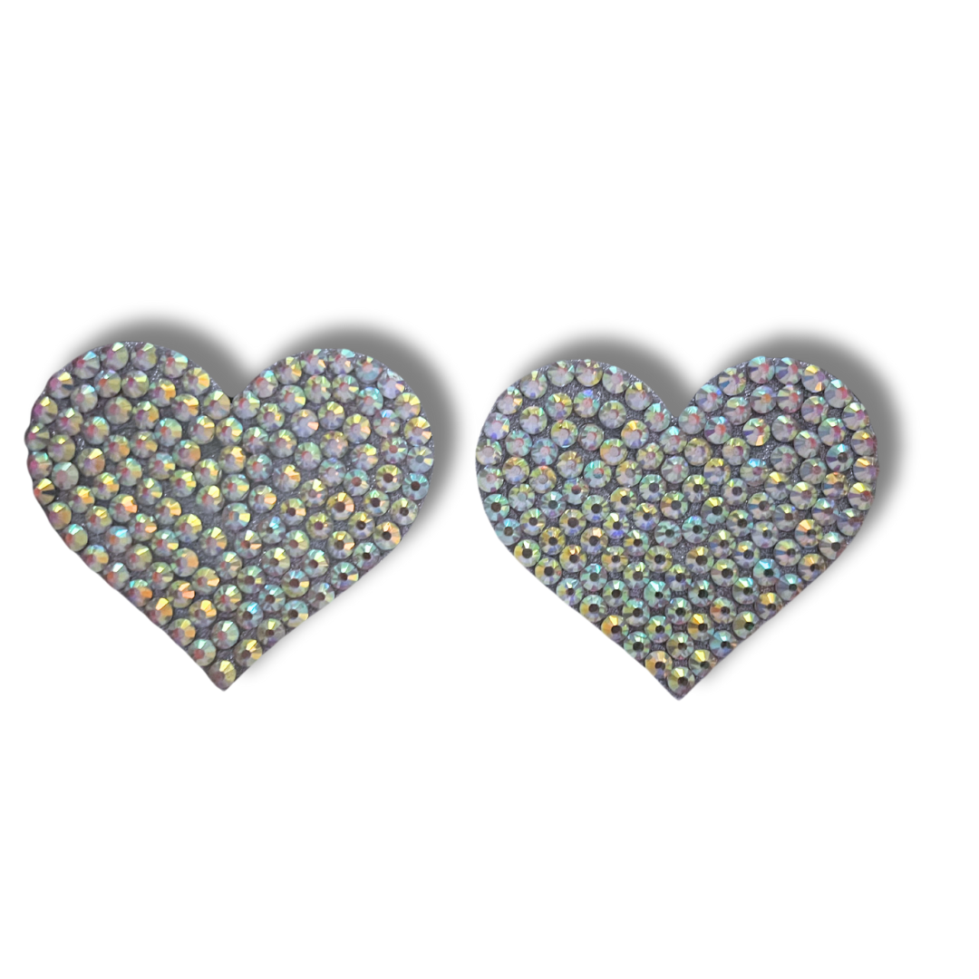 SWEET CHEEKS Pink or Silver Gem Heart Nipple Pasties, Covers (2pcs)