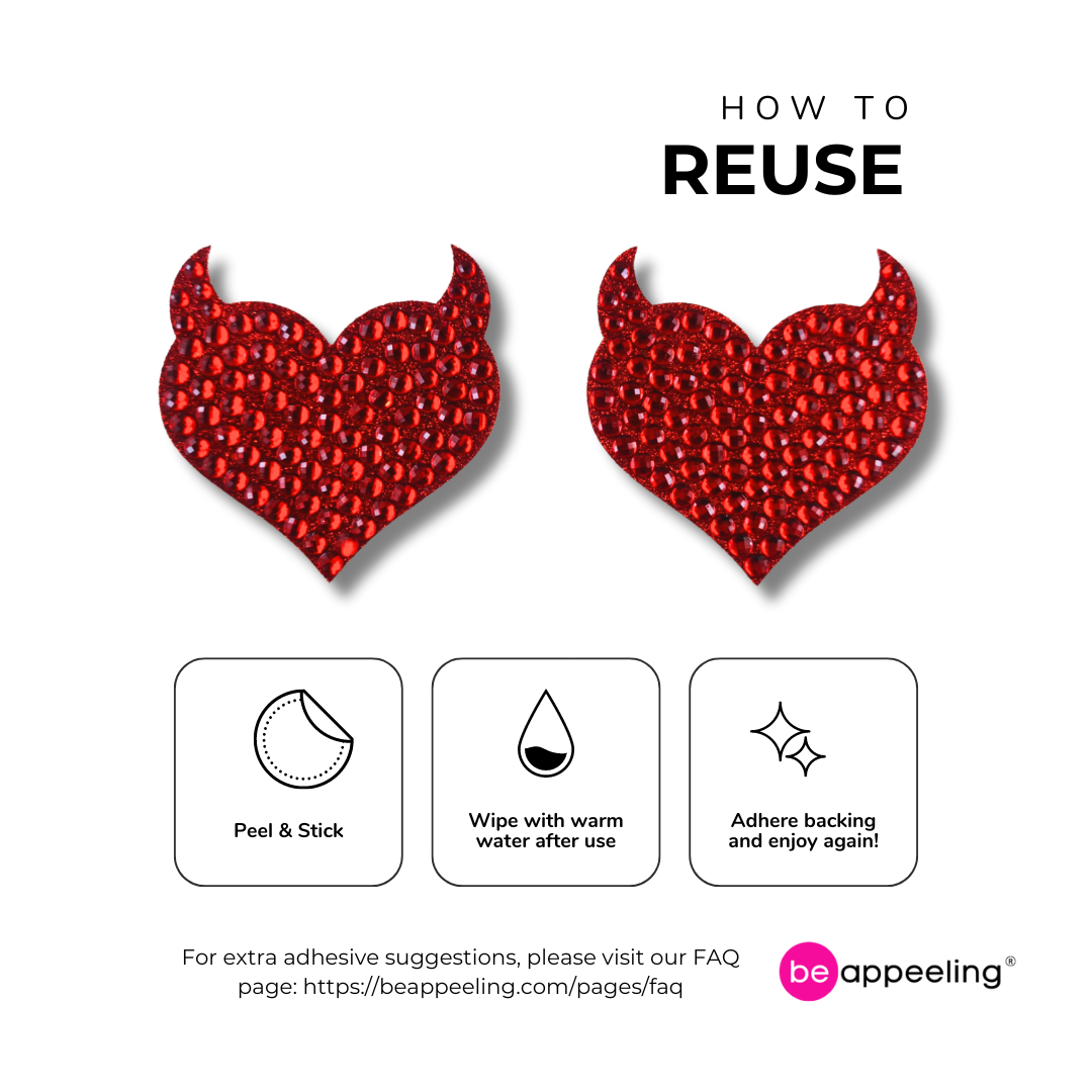 Jezebelle Red heart & Horns Nipple Pasties (2 ps), Covers for lingerie, burlesque raves & festivals