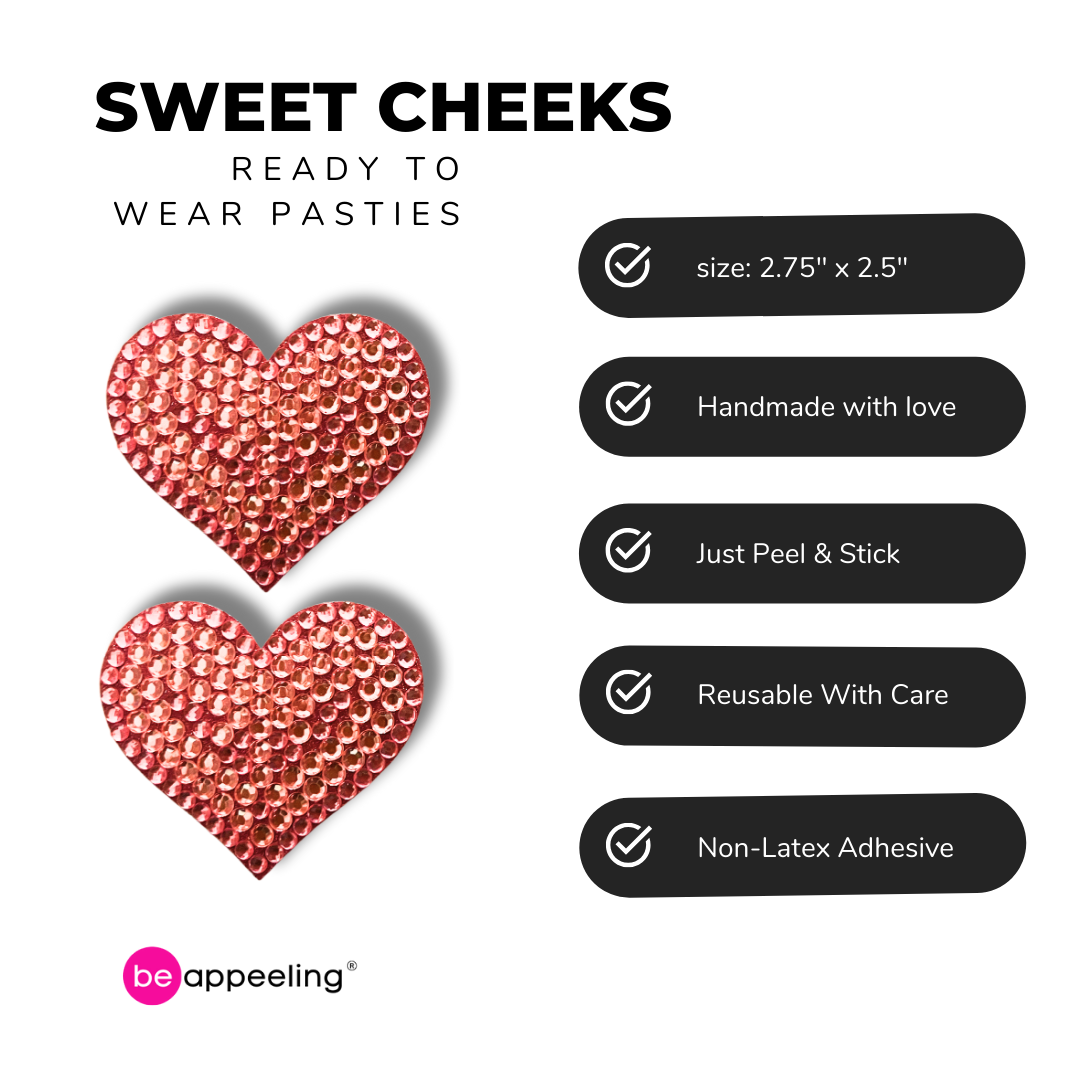 SWEET CHEEKS Pink or Silver Gem Heart Nipple Pasties, Covers (2pcs)