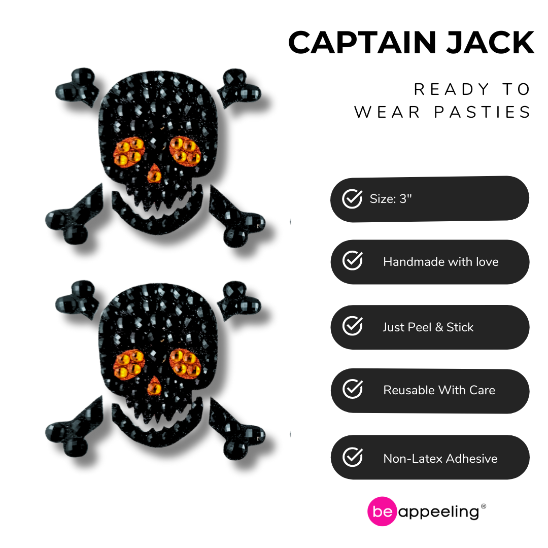 CAPTAIN JACK Glitter Pirate Nipple Covers, Pasties, Body Jewelry (2 pcs)