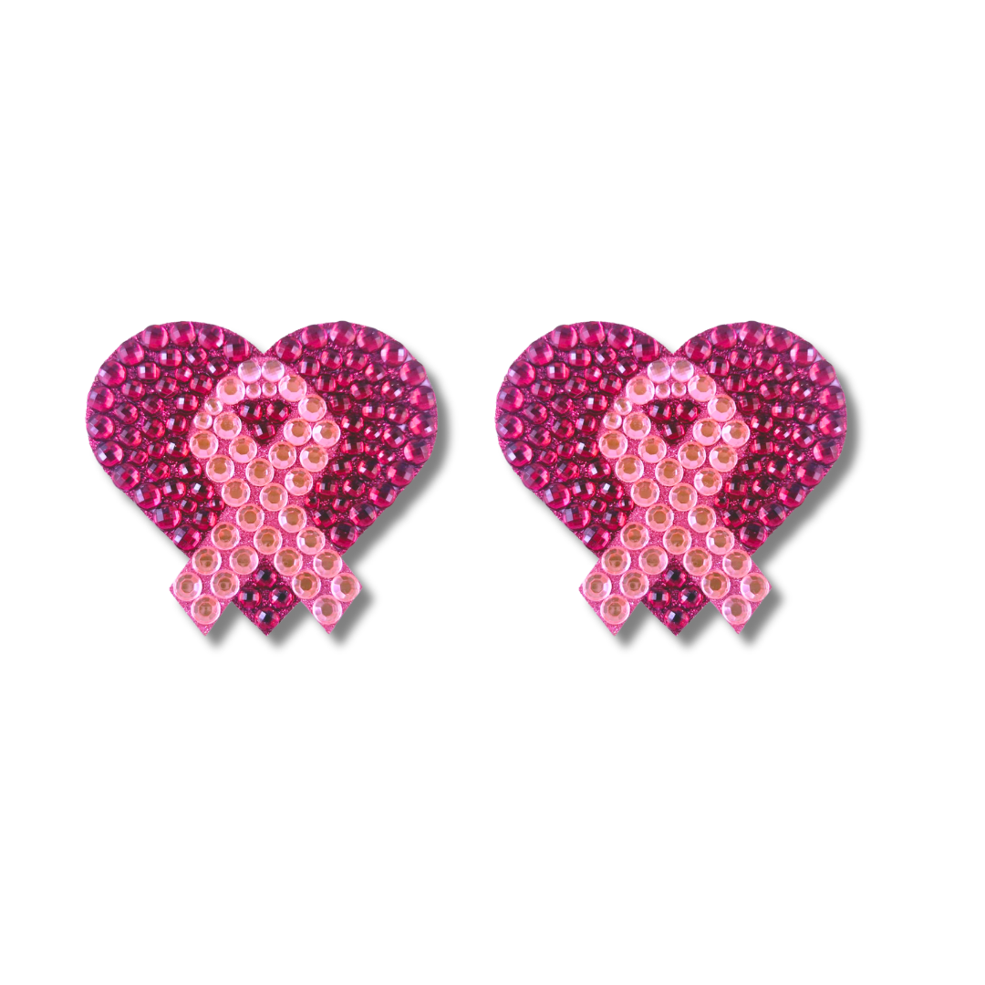 WARRIOR QUEEN Pink Breast Cancer Awareness Hearts Nipple Pasty, Pasties (2pcs)