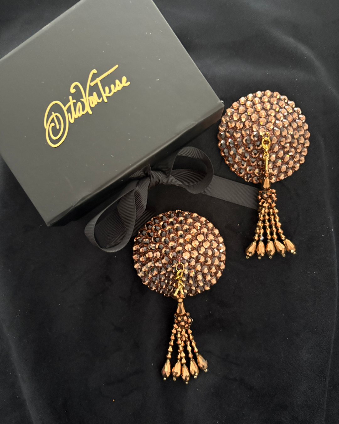 DITA VON TEESE Liberteese Smoked Topaz Shimmering Crystal Pasties with Removable Tassels (2pcs)