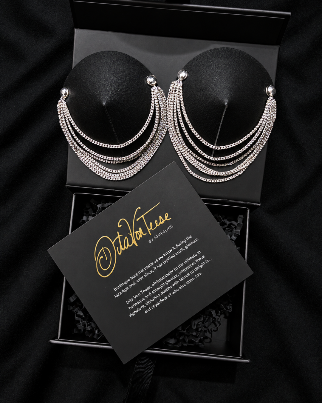 DITA VON TEESE TRYST Leather Conical Pasties with Gold or Silver Metallic Chains (2pcs) Appeeling