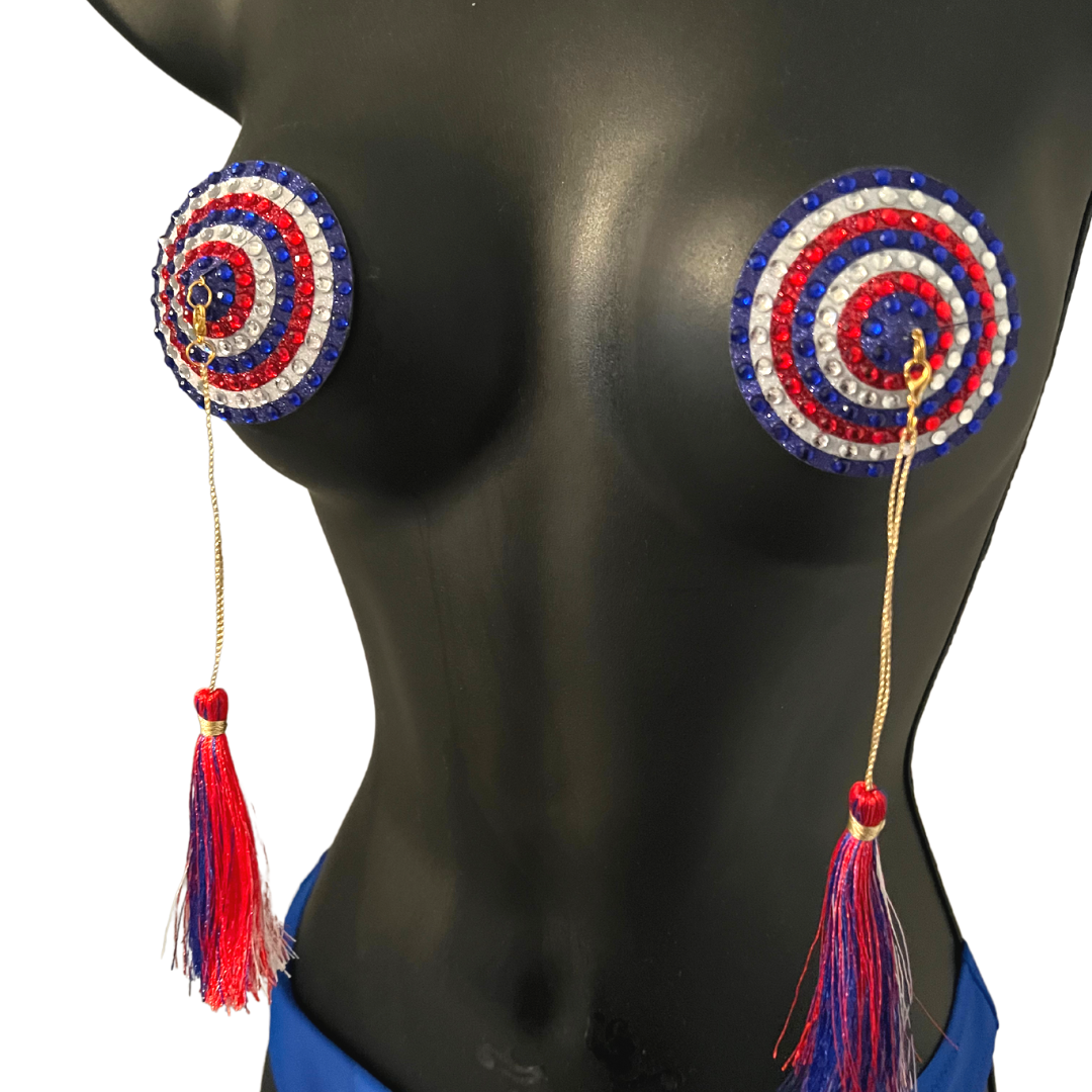 Miss Americana Bundle (4pcs) Pâte à tétons rouge, blanc et bleu pour les festivals burlesques, lingerie et plus – VENTE
