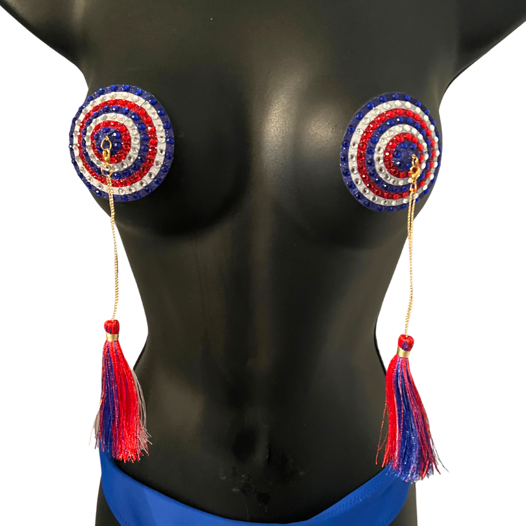 Miss Americana Bundle (4pcs) Pâte à tétons rouge, blanc et bleu pour les festivals burlesques, lingerie et plus – VENTE