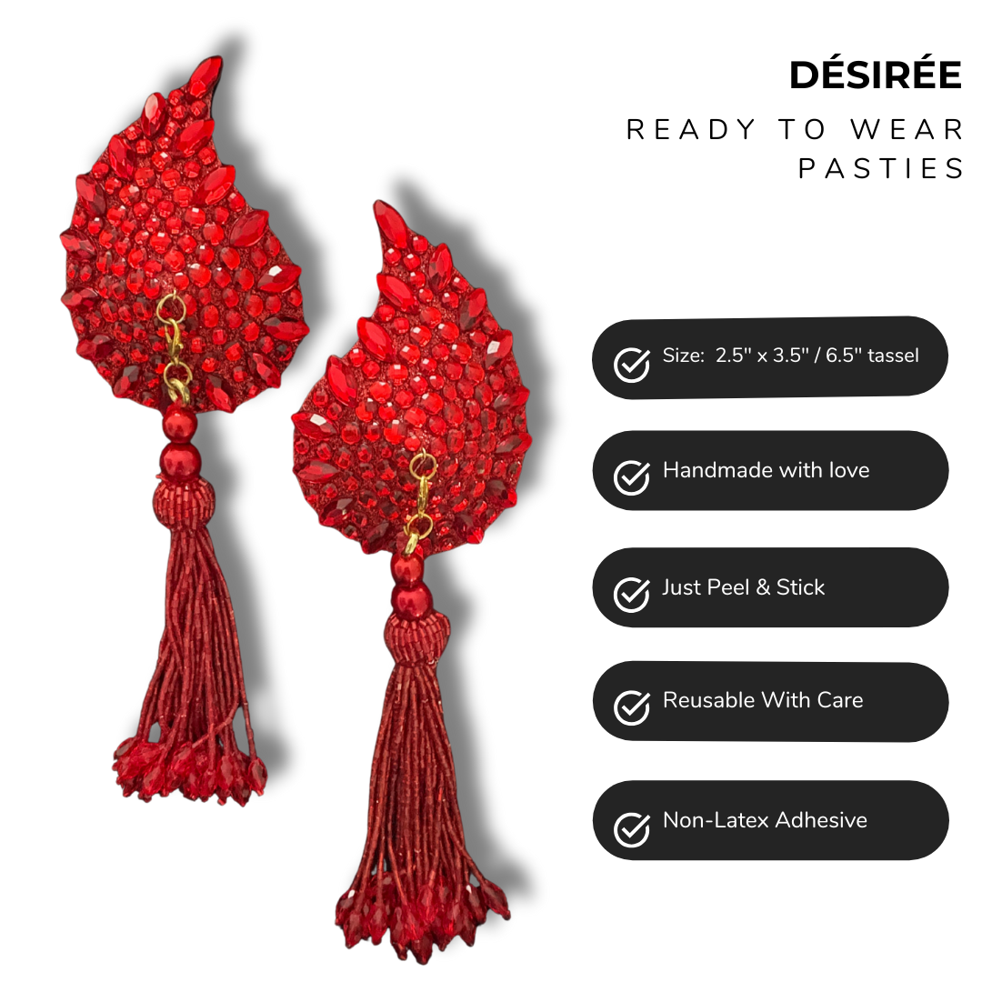 DÉSIRÉE Paisley Red Gem Nipple Pasties, Pasty (2pcs) - With Removable Tassels