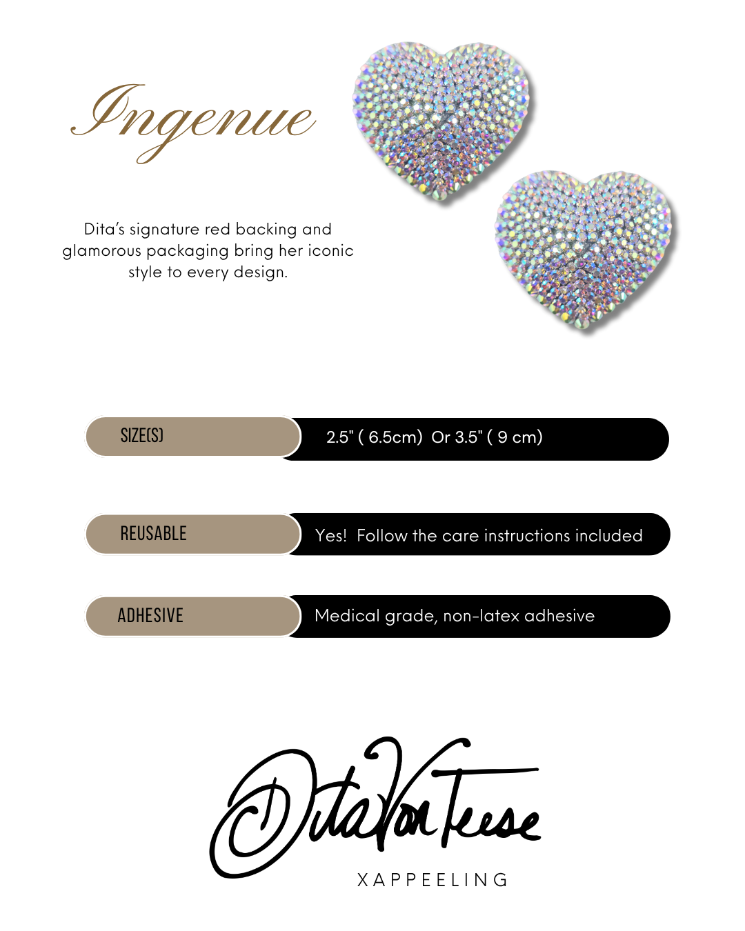 DITA VON TEESE Ingenue Red Rhinestone Heart Pasties (2pcs)