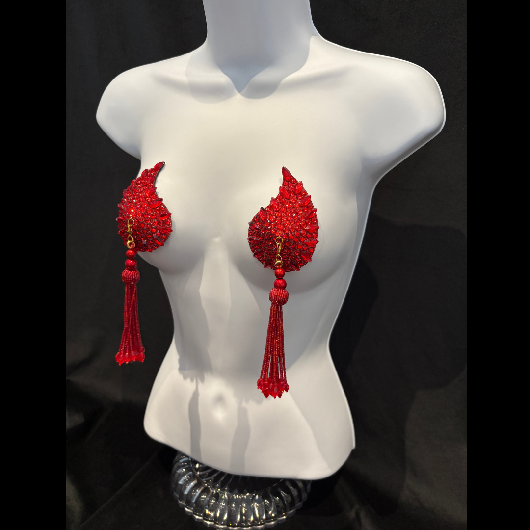 DÉSIRÉE Paisley Red Gem Nipple Pasties, Pasty (2pcs) - With Removable Tassels