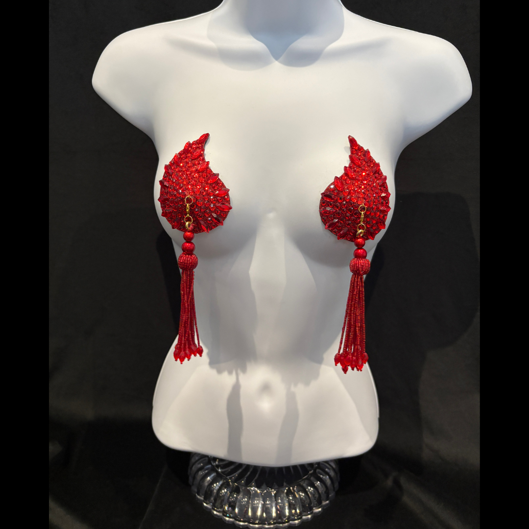DÉSIRÉE Paisley Red Gem Nipple Pasties, Pasty (2pcs) - With Removable Tassels