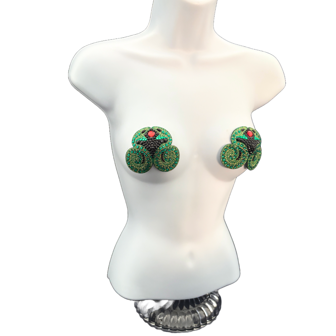EDEN Green Snake Nipple Pasties, Tassels (2pcs)
