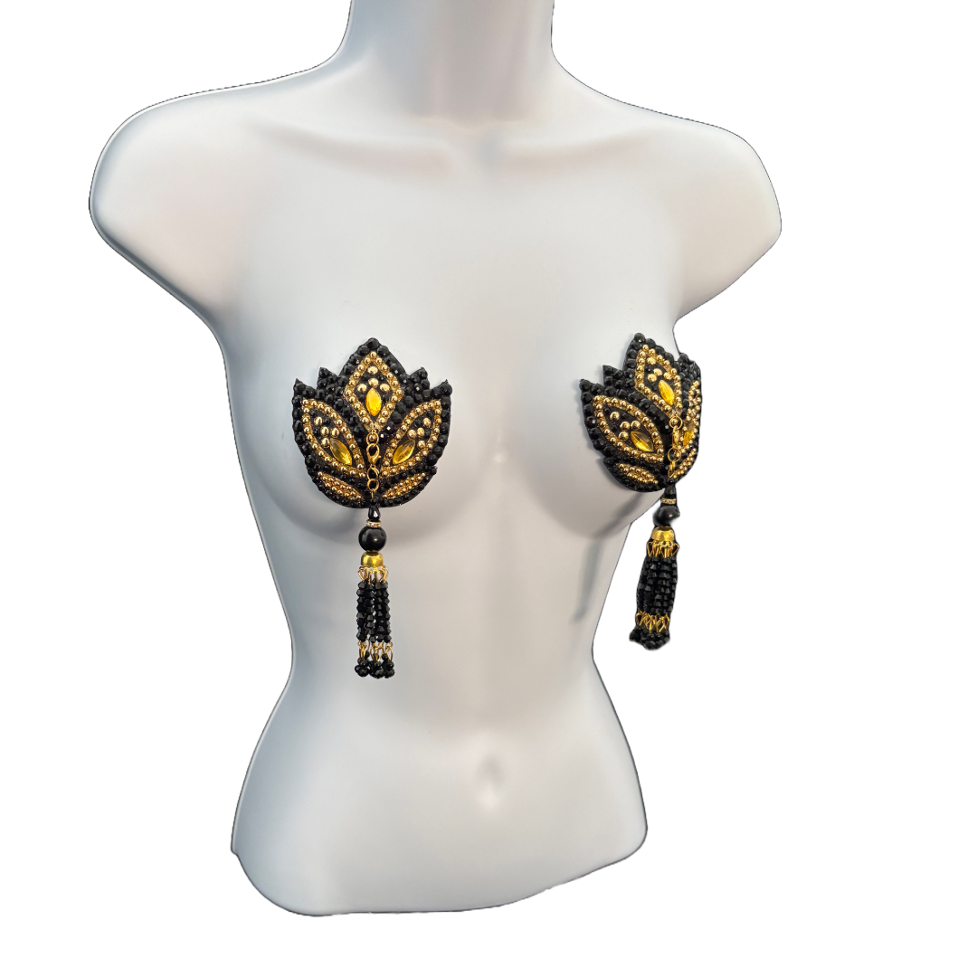 HARLOW BLOOM Black and Gold Nipple Pasties, Pasty (2pcs) with Removable Tassels (Copy)