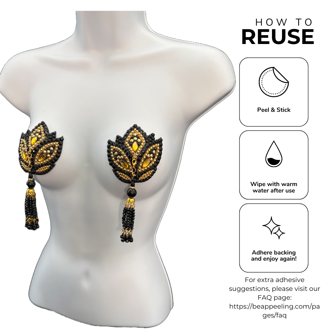 HARLOW BLOOM Black and Gold Nipple Pasties, Pasty (2pcs) with Removable Tassels (Copy)