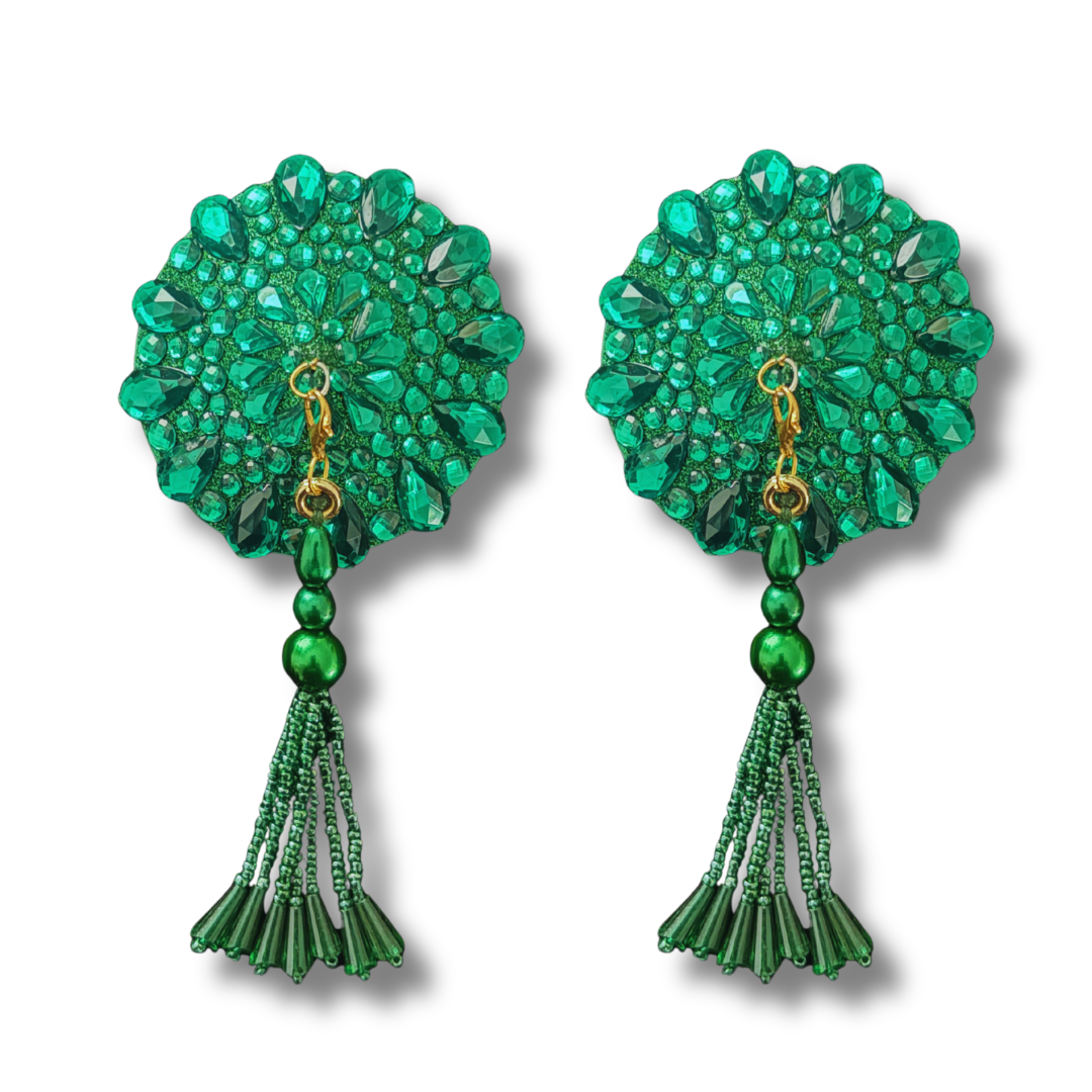 BIJOU Red, Green or Royal Blue Pasties with Removable Tassels (2pcs)