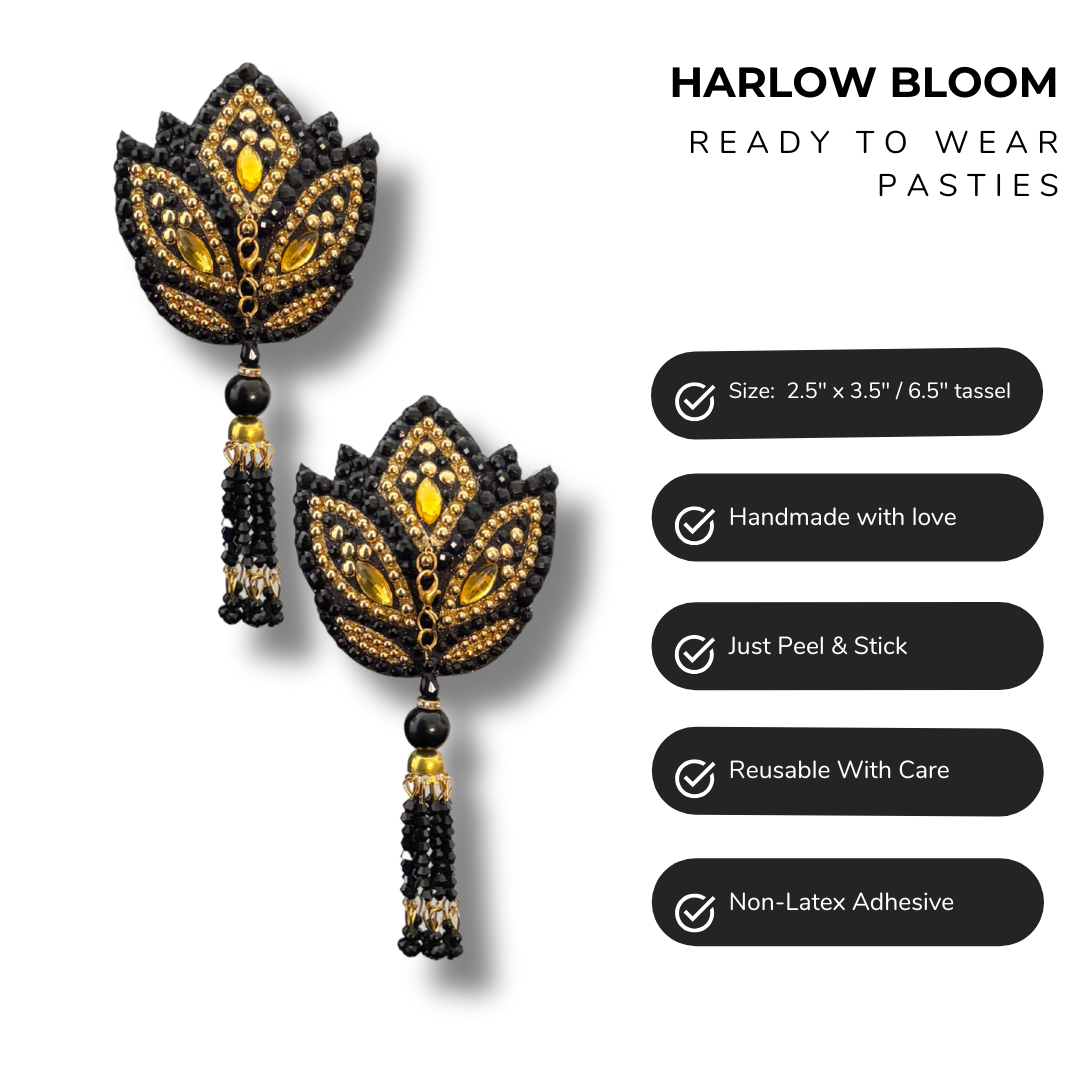 HARLOW BLOOM Black and Gold Nipple Pasties, Pasty (2pcs) with Removable Tassels (Copy)