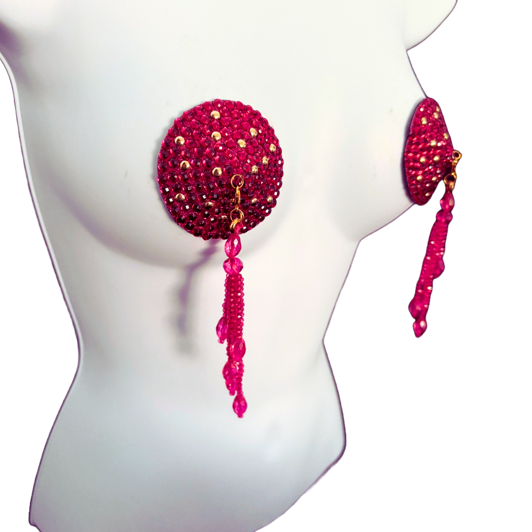 COQUETTE Pink and Gold Pasties with Removable Tassels (2pcs) Black version available too!