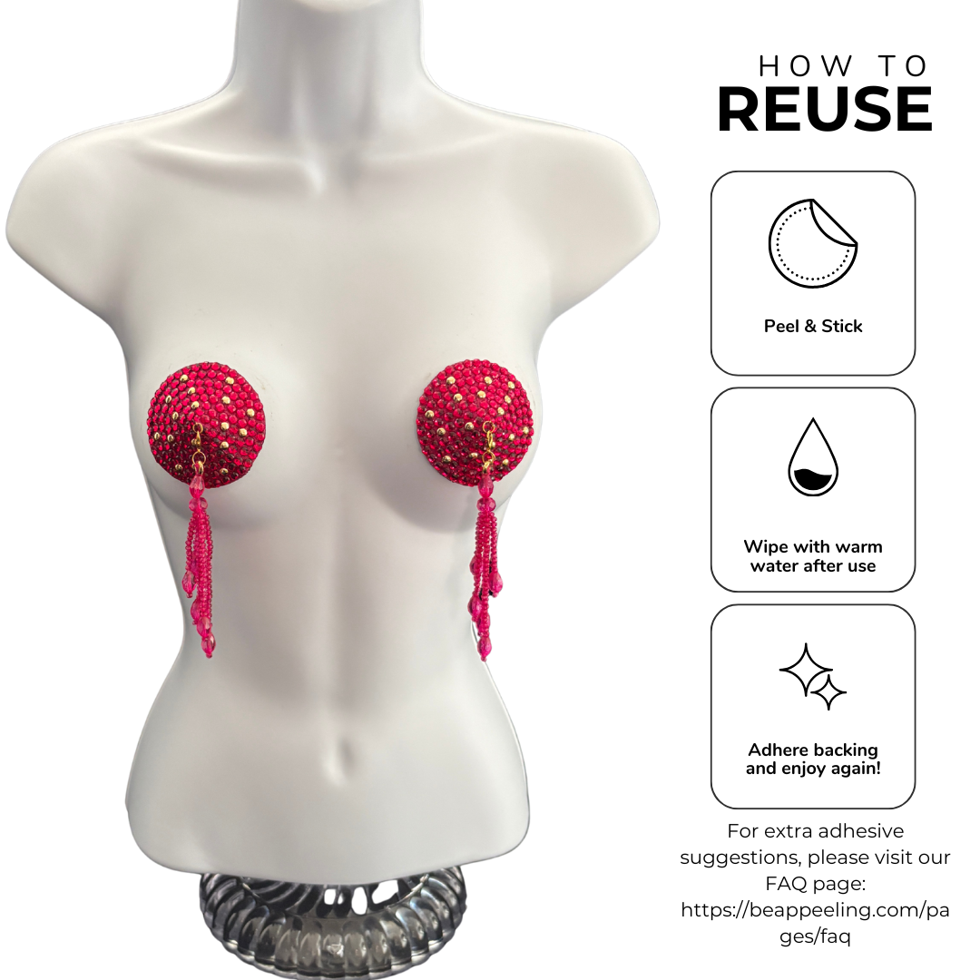 COQUETTE Pink and Gold Pasties with Removable Tassels (2pcs) Black version available too!