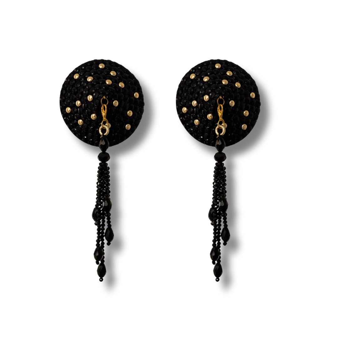 COQUETTE Black and Gold Pasties with Removable Tassels (2pcs)