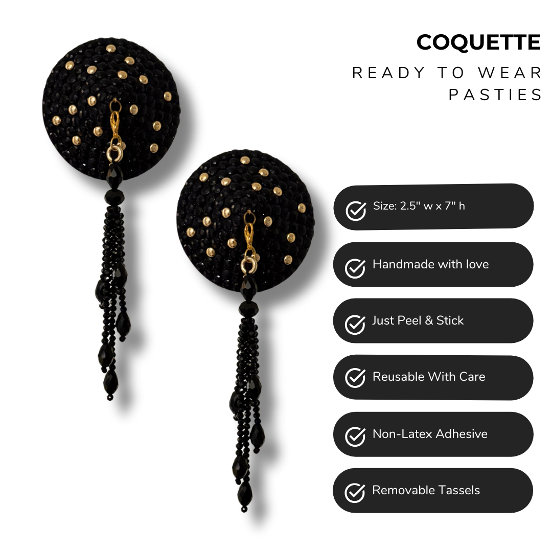 COQUETTE Pink and Gold Pasties with Removable Tassels (2pcs) Black version available too!