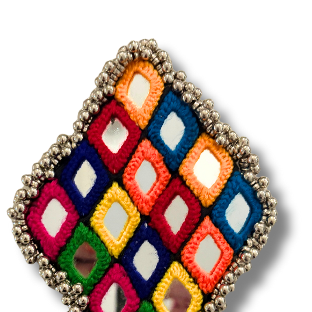 CASSIE Diamond-Shaped Nipple Pasties (2pcs) with Mirrored, Silver Beads and Multicolour Accents