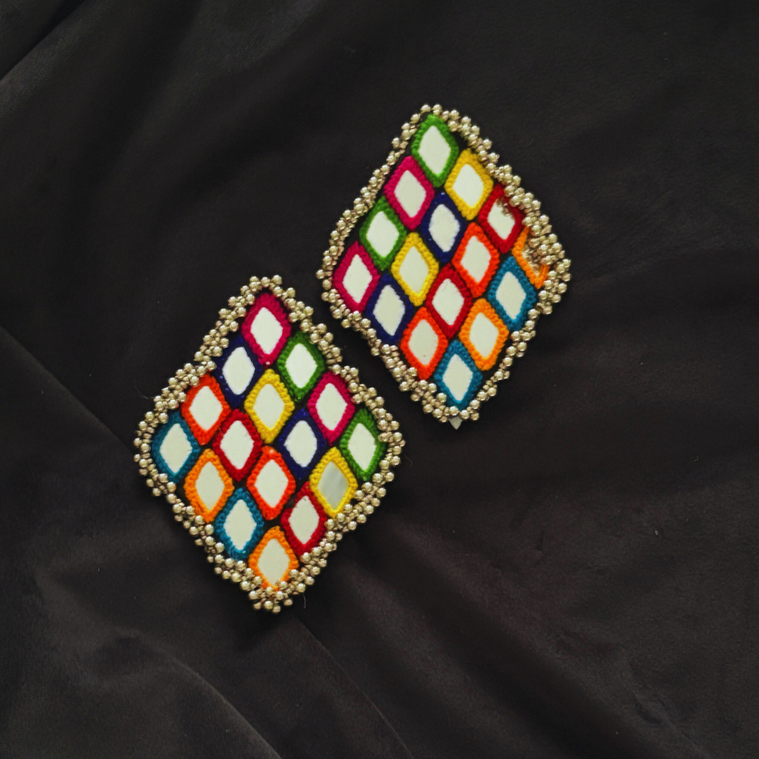 CASSIE Diamond-Shaped Nipple Pasties (2pcs) with Mirrored, Silver Beads and Multicolour Accents