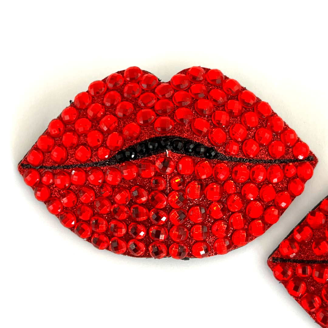 HOT LIPS Red Glitter Lips Nipple Pasties, Covers (2pcs) for Burlesque Lingerie Raves Festivals