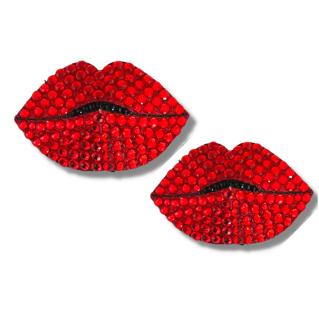 HOT LIPS Red Glitter Lips Nipple Pasties, Covers (2pcs) for Burlesque Lingerie Raves Festivals