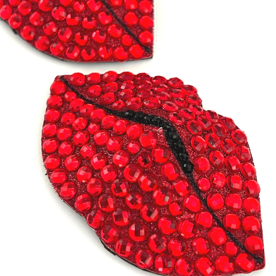 HOT LIPS Red Glitter Lips Nipple Pasties, Covers (2pcs) for Burlesque Lingerie Raves Festivals