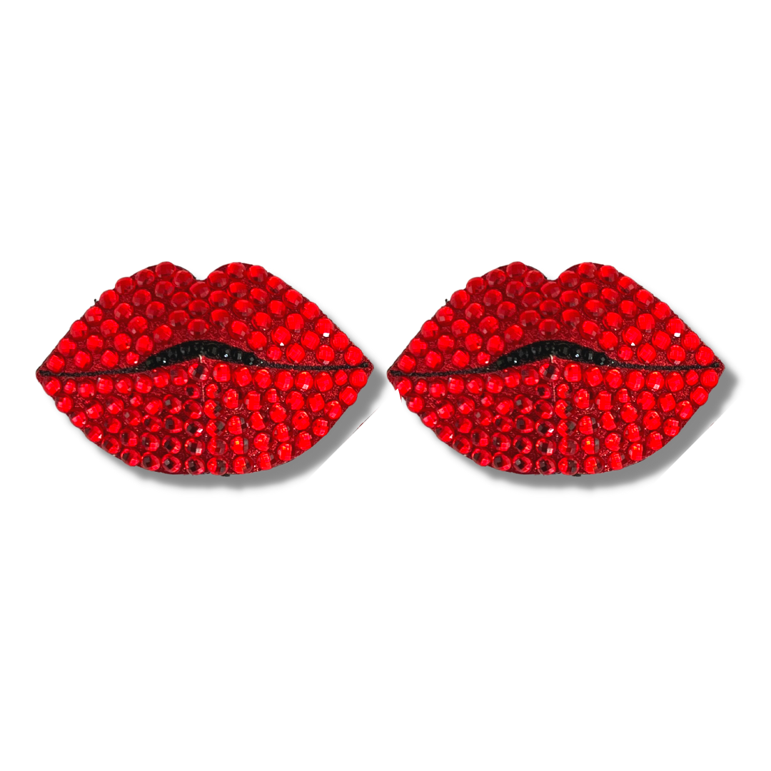HOT LIPS Red Glitter Lips Nipple Pasties, Covers (2pcs) for Burlesque Lingerie Raves Festivals