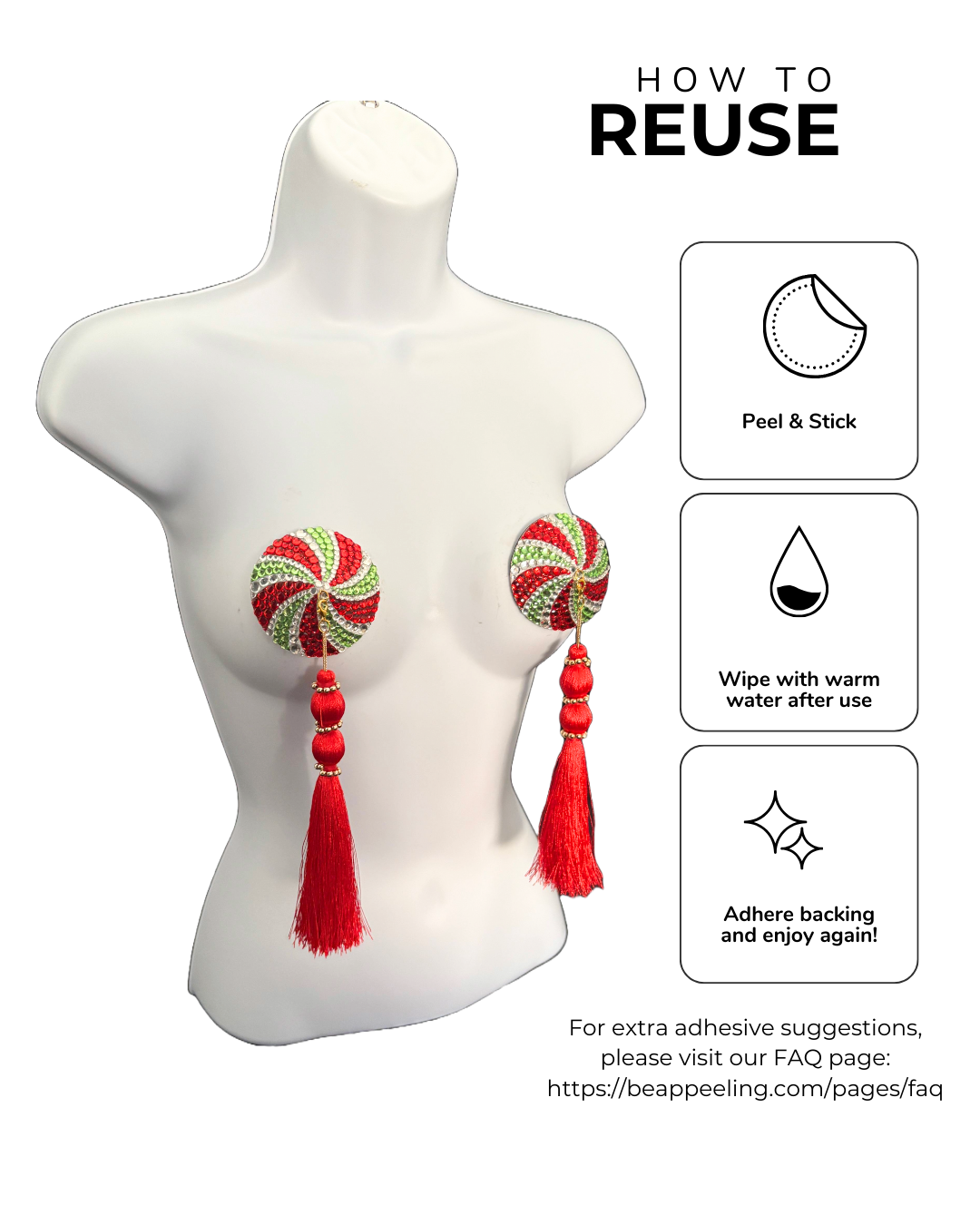 SPEARMINT SWIRLER Holiday Candy Dirty Martini x Appeeling Nipple Pasties with Removable Tassels (2 pcs)