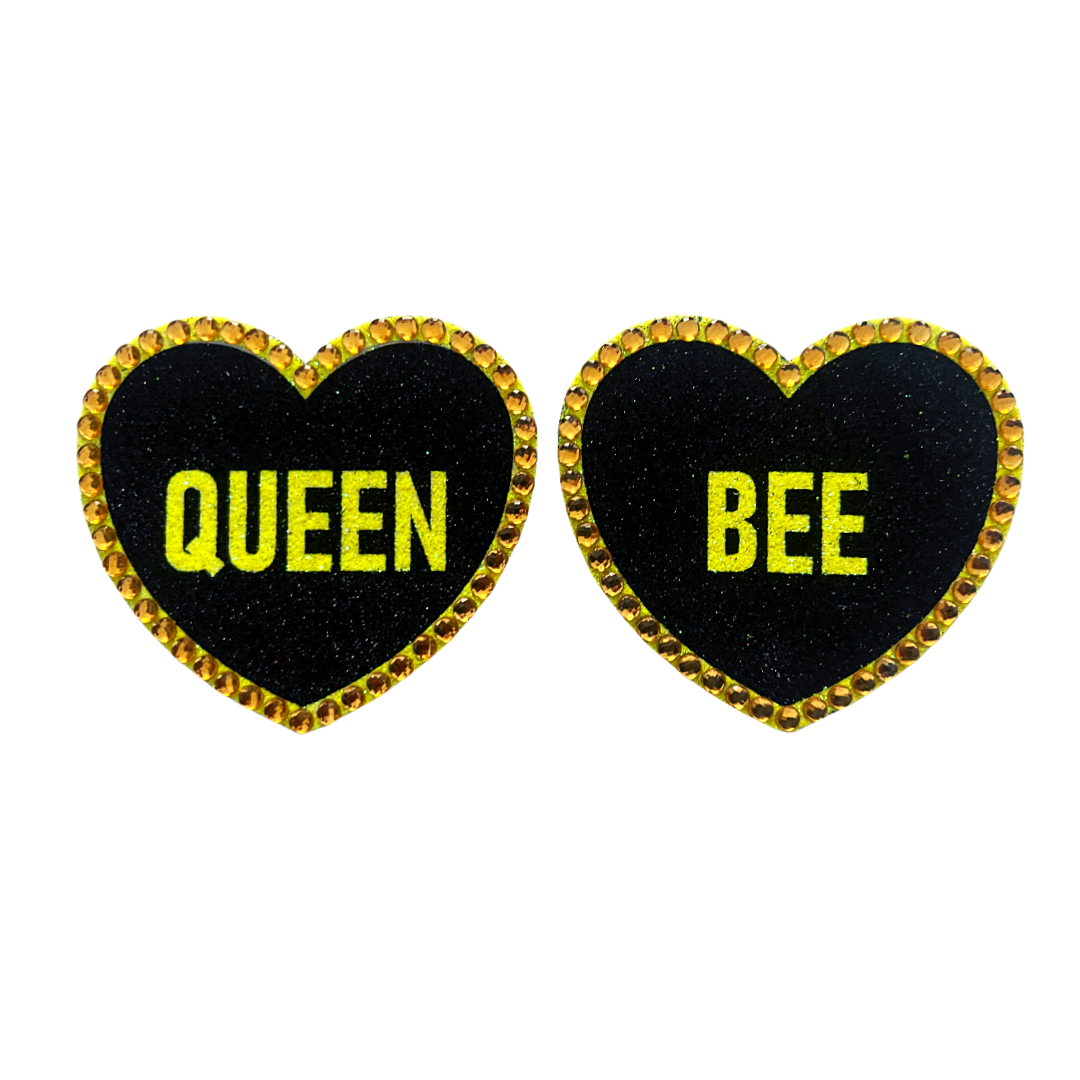 QUEEN BEE Paillettes et cache-tétons en forme de cœur en cristal, pâteux (2 pièces) pour le carnaval de lingerie Burlesque Raves