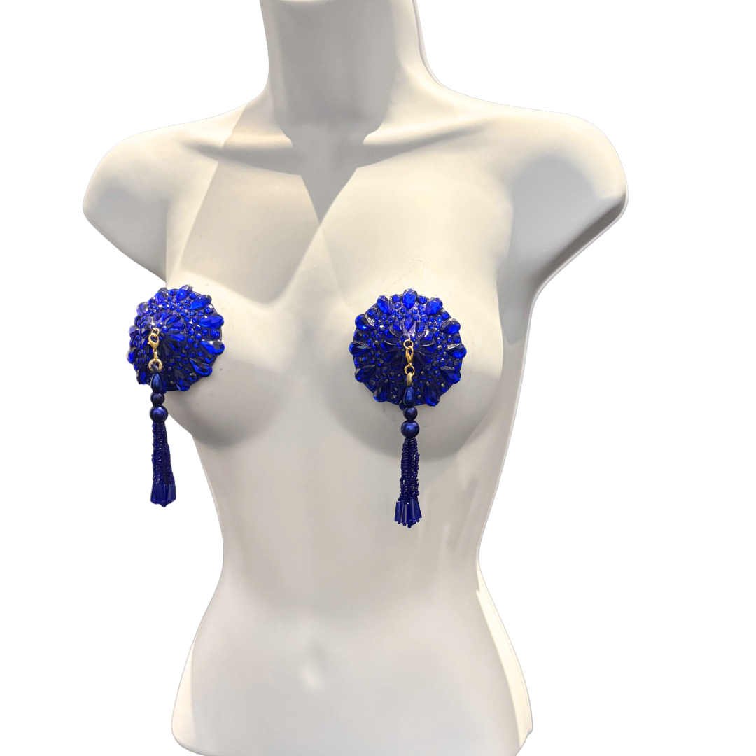 BIJOU Red, Green or Royal Blue Pasties with Removable Tassels (2pcs)