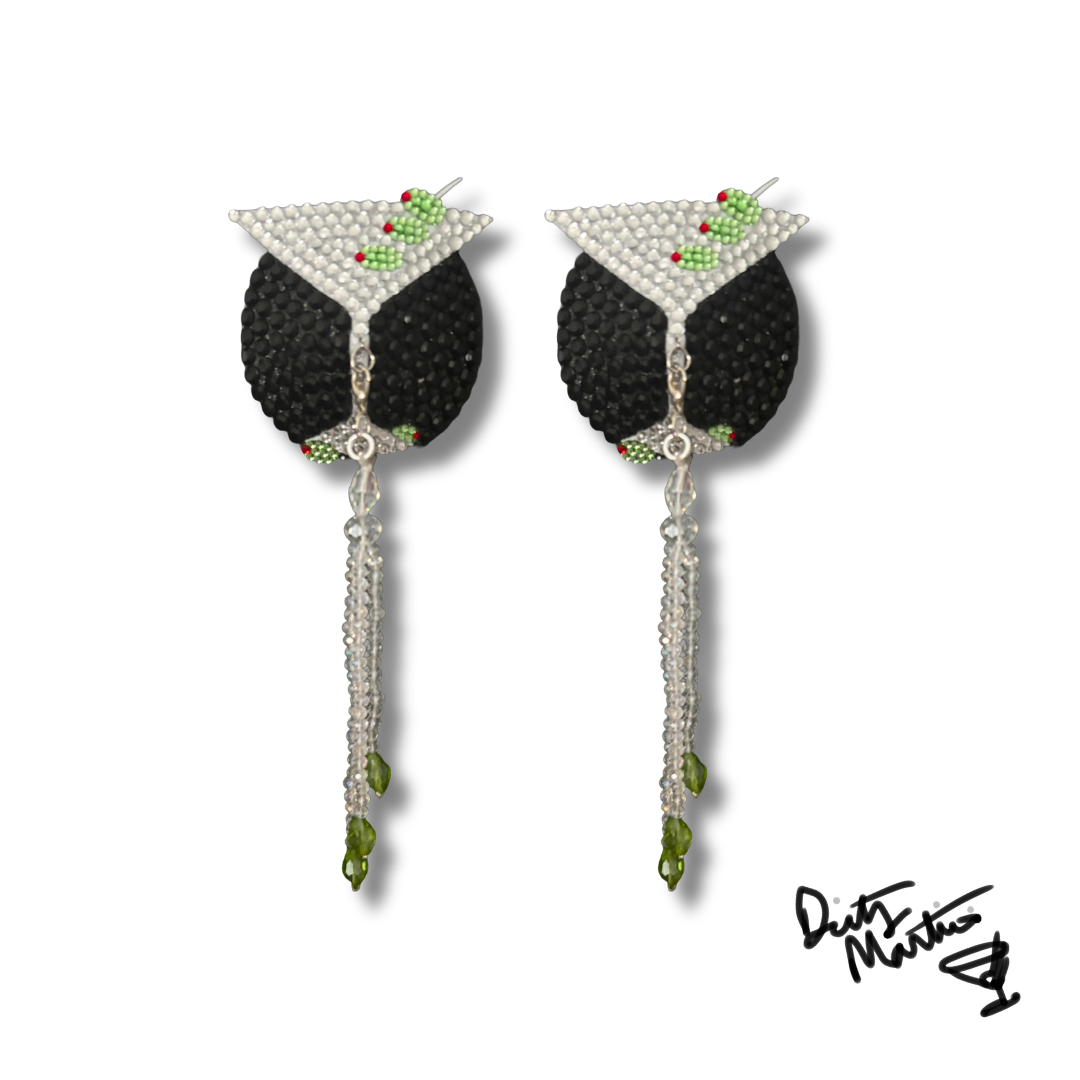 Iconic TASSEL-TINI Dirty Martini Pasties, Nipple Tassels (2pcs) With Crystal Tassels Appeeling 2.5"