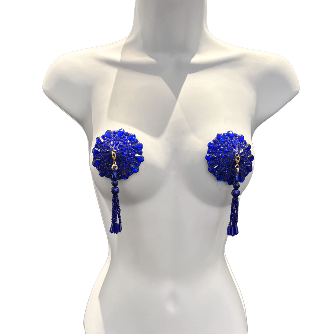 BIJOU Red, Green or Royal Blue Pasties with Removable Tassels (2pcs)