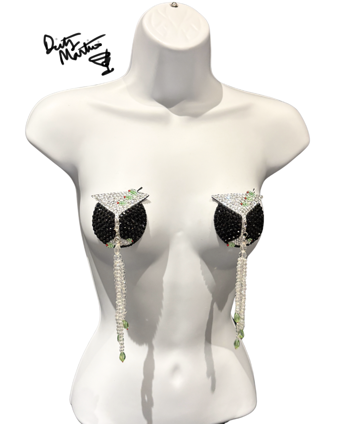 Iconic TASSEL-TINI Dirty Martini Pasties, Nipple Tassels (2pcs) With Crystal Tassels Appeeling