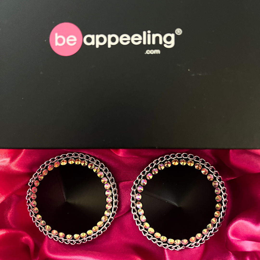 HEAVY METAL Negro Vegano & Cadena de Plata, Pasties de Pezón Reutilizables, Pasty (2pcs)