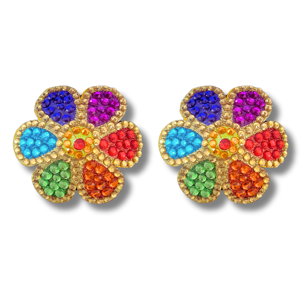 FLOWER POWER Rainbow and Gold Gem Flower Nipple Pasties, Pasty (2pcs) for Burlesque Pride Festivals Lingerie and More Appeeling