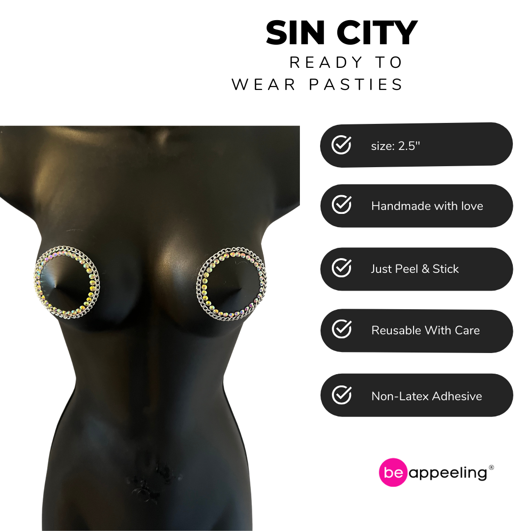 HEAVY METAL Negro Vegano & Cadena de Plata, Pasties de Pezón Reutilizables, Pasty (2pcs)