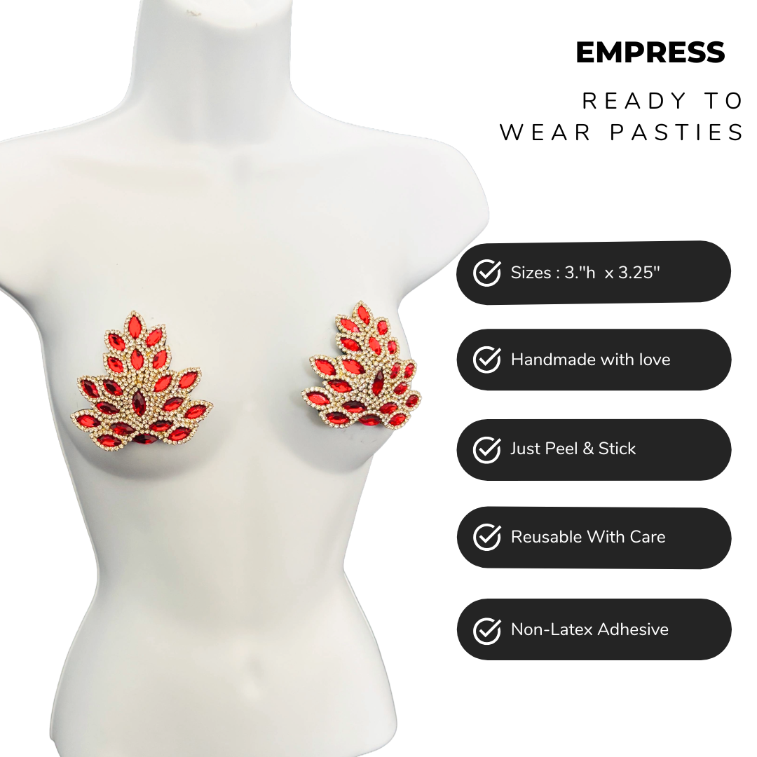 EMPRESS Ruby, Emerald or Sapphire and Rhinestone Pasties (2pcs)