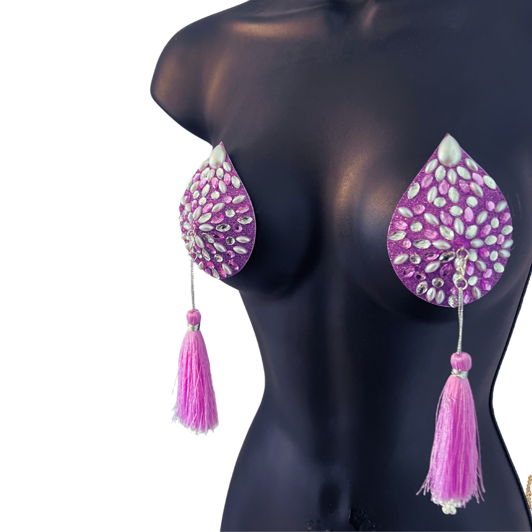 BELLA BIJOU Cache-tétons en forme de goutte d'eau ou de lavande ou de perle, pâteux (2 pièces) avec pompons amovibles (2 pièces)