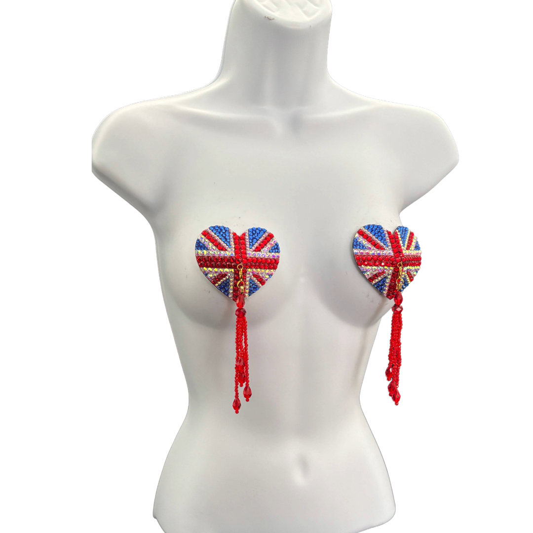 POSH Union Jack Pasties, Nipple Pasty with Removable Tassels (2pcs)